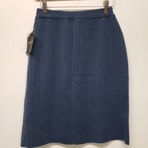 NWT Urban Wool Merino Collection Blue Ribbed Knit Pencil Skirt S 100% Pure Wool